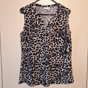 Leopard Print Sleeveless Blouse – Magazine – Women’s XL – Zip Detail Top